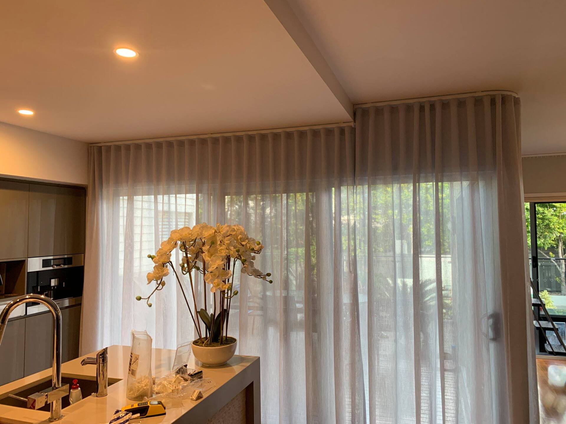 S-Fold Curtains In A Kitchen — Studio Curtains & Blinds in Mount Gravatt, QLD
