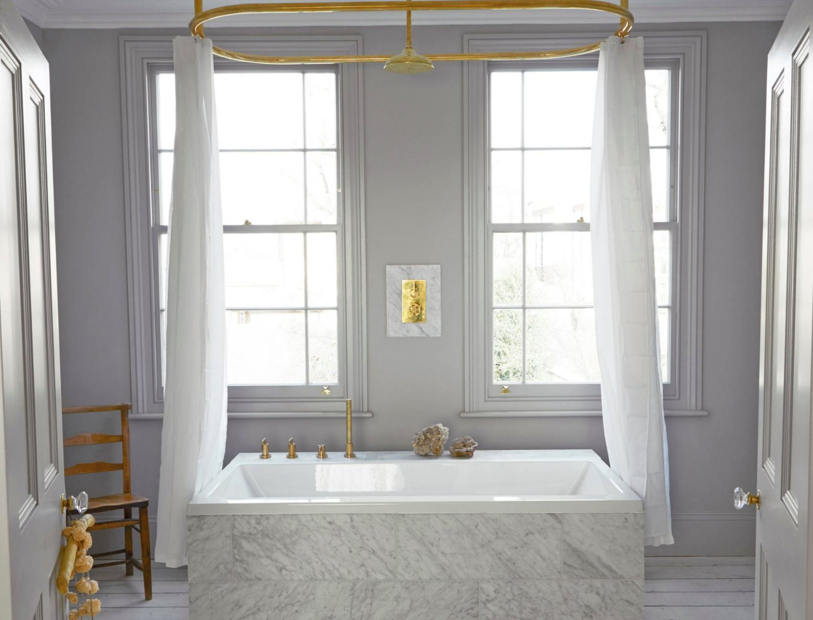 Bathtub With White Curtains — Studio Curtains & Blinds in Mount Gravatt, QLD