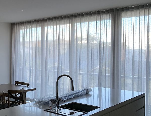 Linen Curtains And A Sink — Studio Curtains & Blinds in Mount Gravatt, QLD