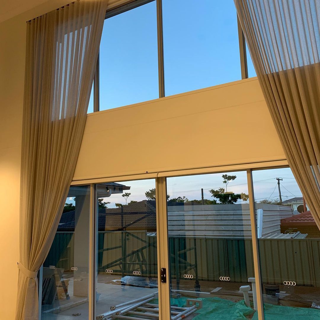 Curtains Installed On A High Ceiling — Studio Curtains & Blinds in Mount Gravatt, QLD