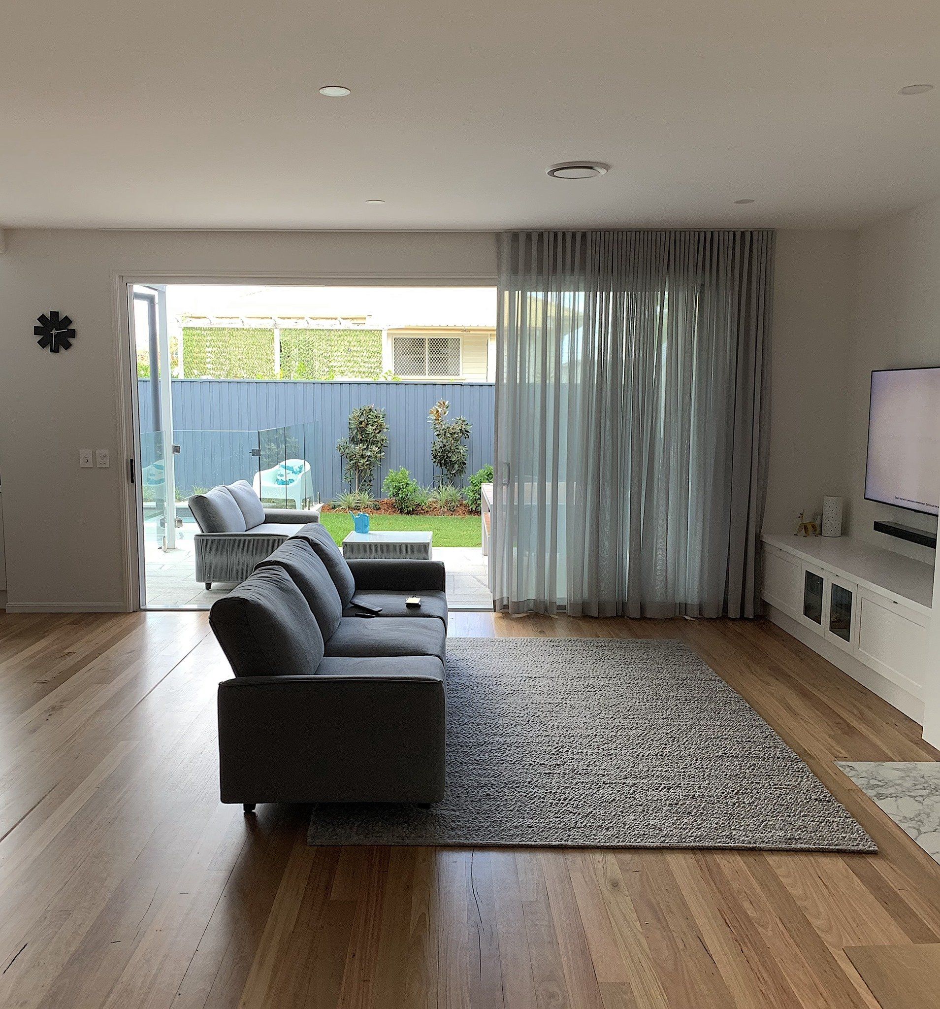Living Room With A View From The Outside — Studio Curtains & Blinds in Mount Gravatt, QLD