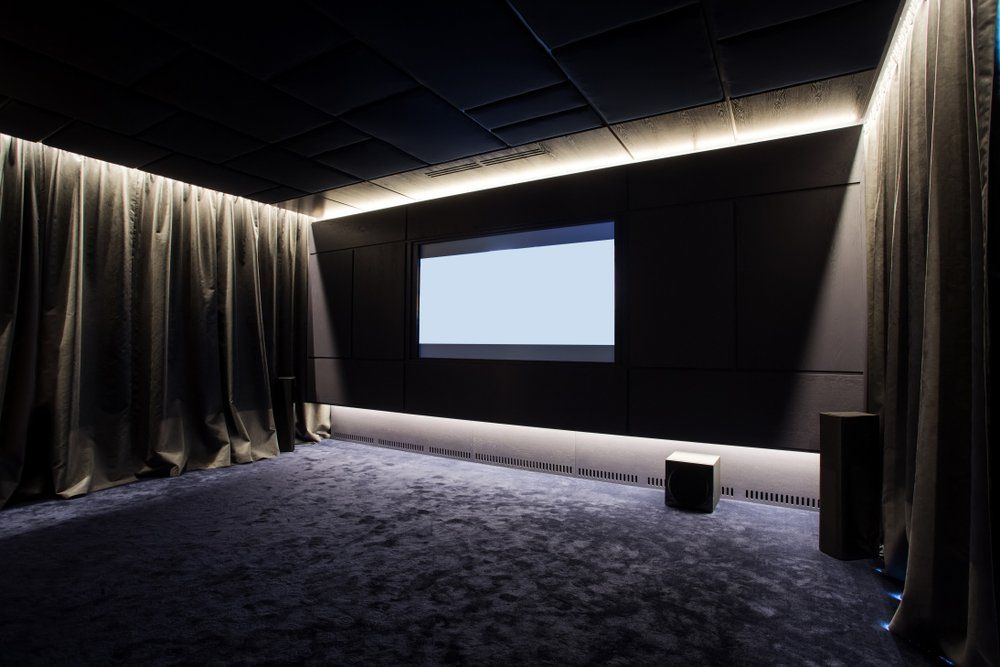 Modern Home Theatre At Dark — Studio Curtains & Blinds in Mount Gravatt, QLD