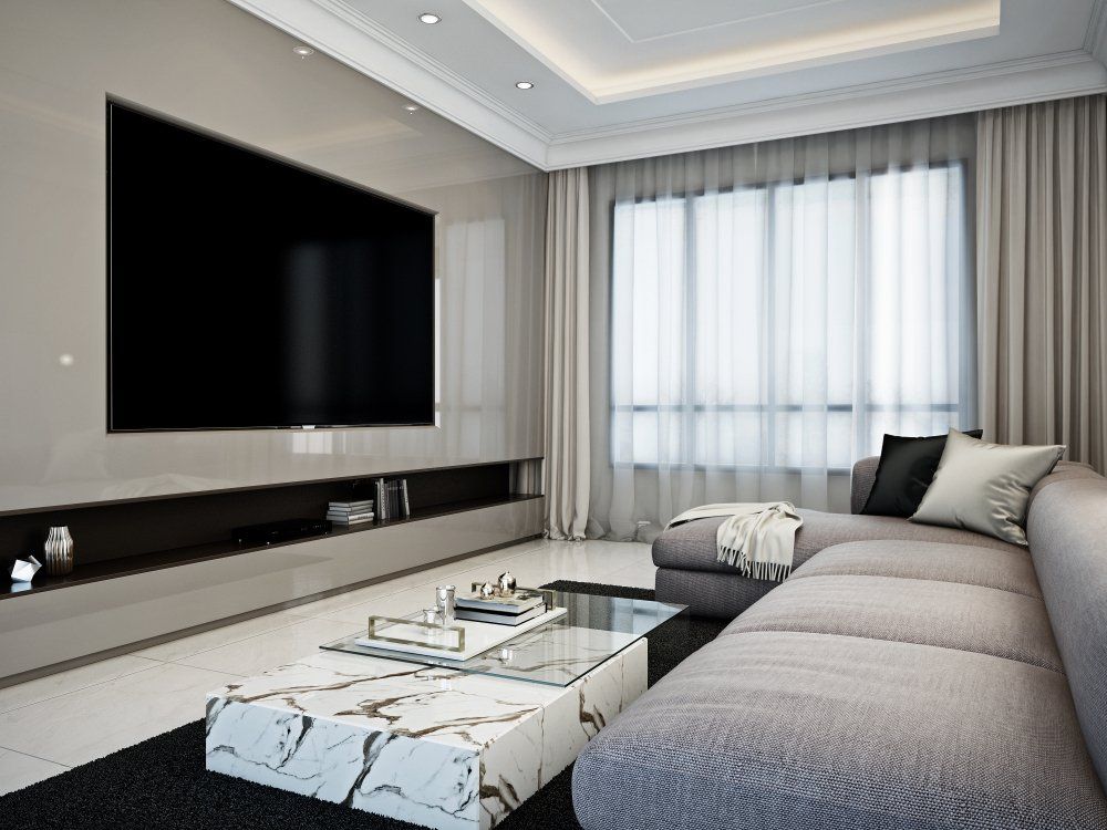 Modern Contemporary Theatre Room With Sheer Curtains — Studio Curtains & Blinds in Mount Gravatt, QLD