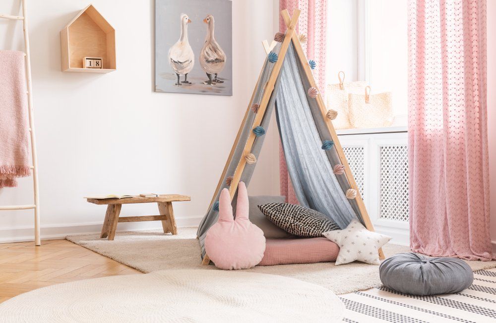 Playroom For Children With Pink Curtains — Studio Curtains & Blinds in Mount Gravatt, QLD