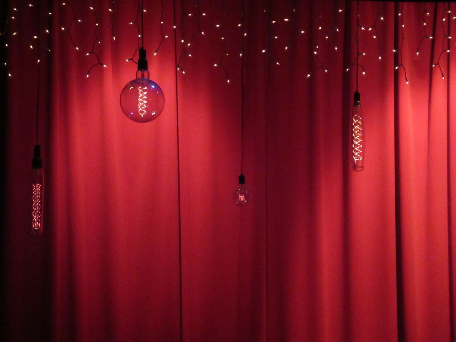 Red Stage Curtains With Lights — Studio Curtains & Blinds in Mount Gravatt, QLD