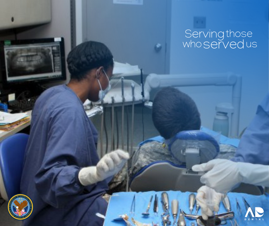 Dental professional examining a patient. 