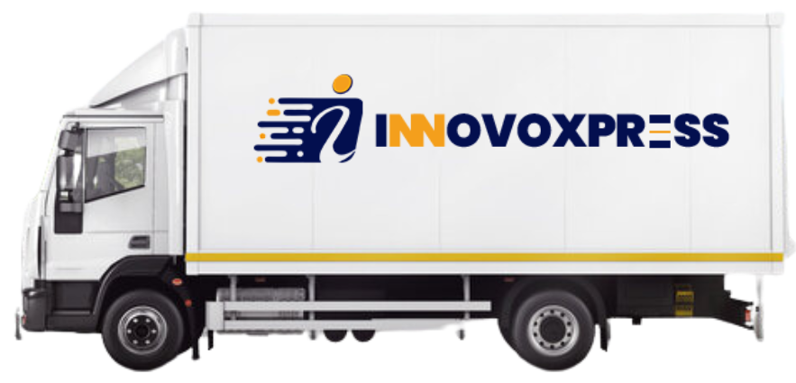 A white truck with the word innova express on the side