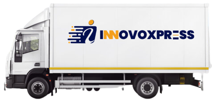A white truck with the word innova express on the side