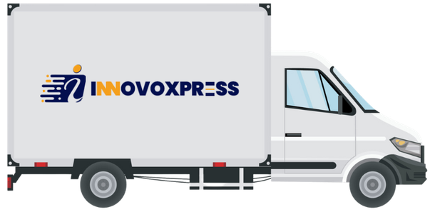A white van with the word innova express on the side.