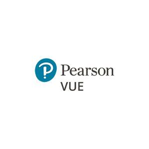 The pearson vue logo is on a white background.