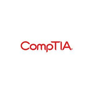 The comptia logo is red and white on a white background.