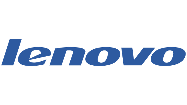 El logotipo de Lenovo es azul y blanco sobre un fondo blanco.