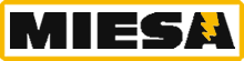 Un logotipo negro y amarillo para Miesa con un rayo.