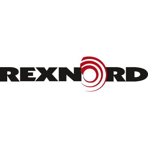 El logotipo de Rexnord es negro y rojo sobre un fondo blanco.