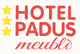 Logo dell'Hotel Padus meublé con testo rosso e tre stelle gialle su sfondo bianco.