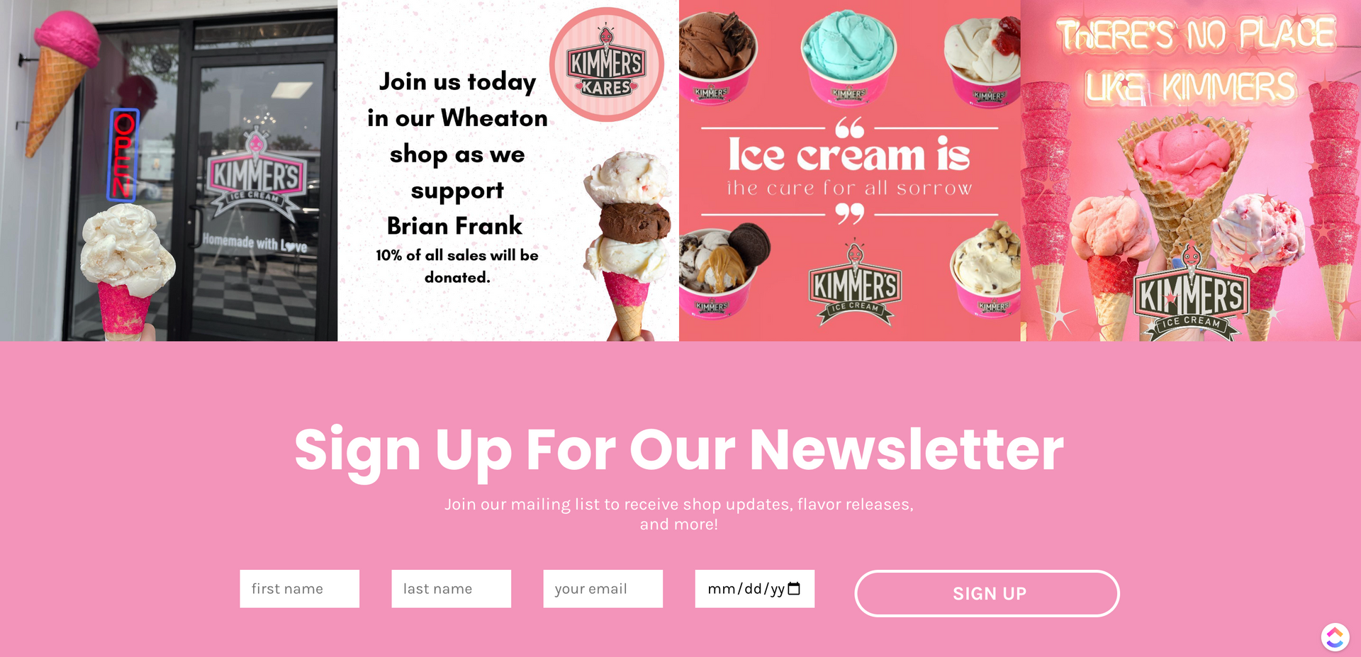A sign up for our newsletter page for an ice cream shop.
