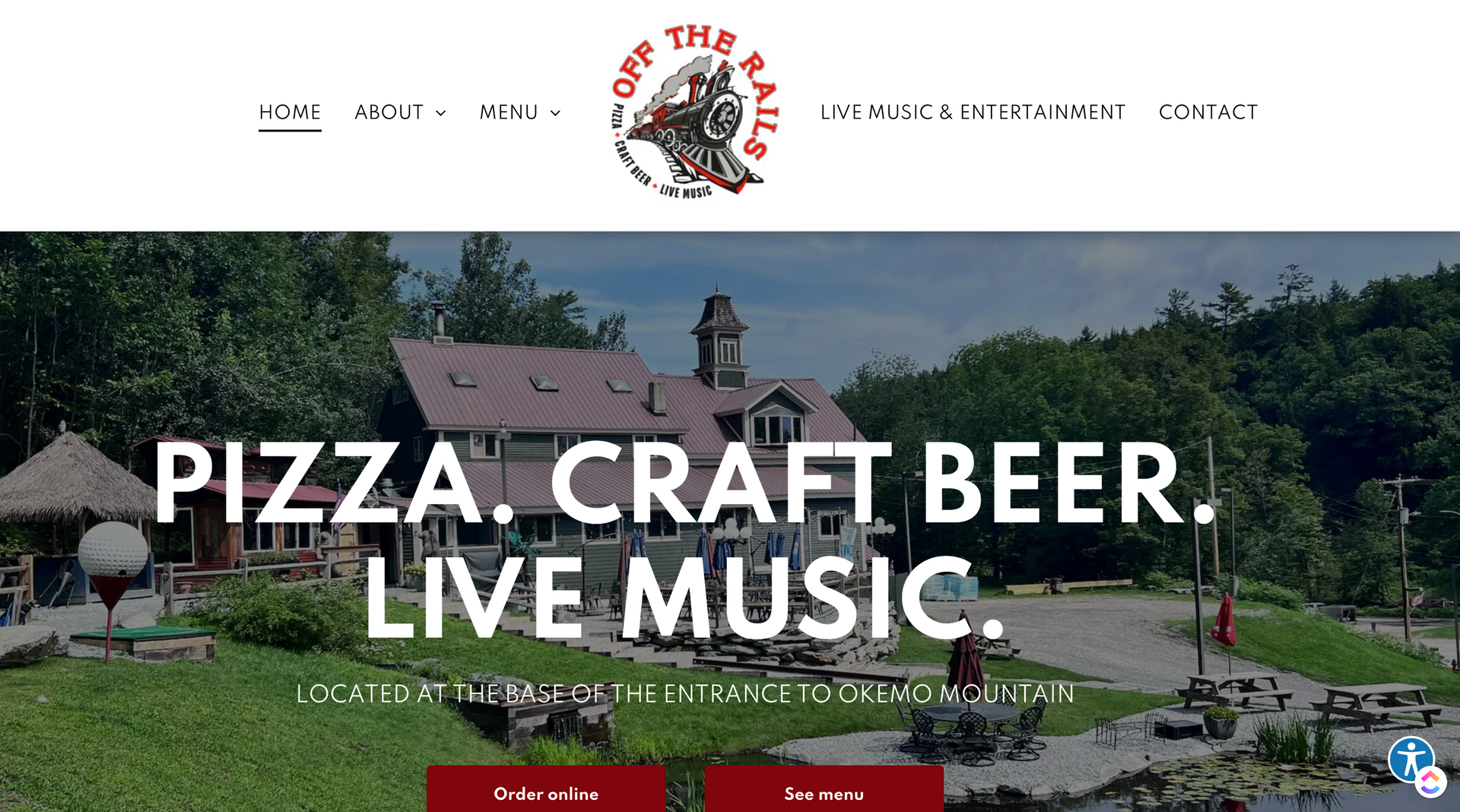 A website for a restaurant called pizza craft beer live music