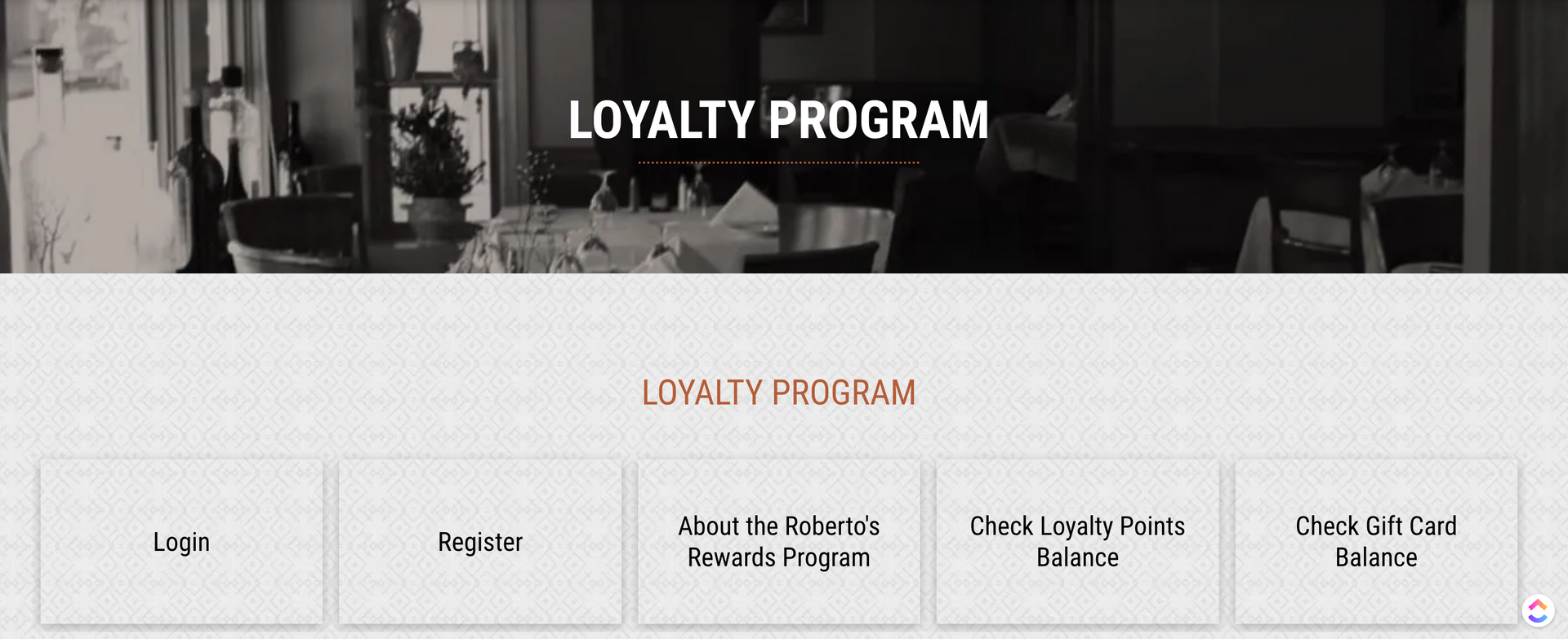 A loyalty program page with a picture of a living room