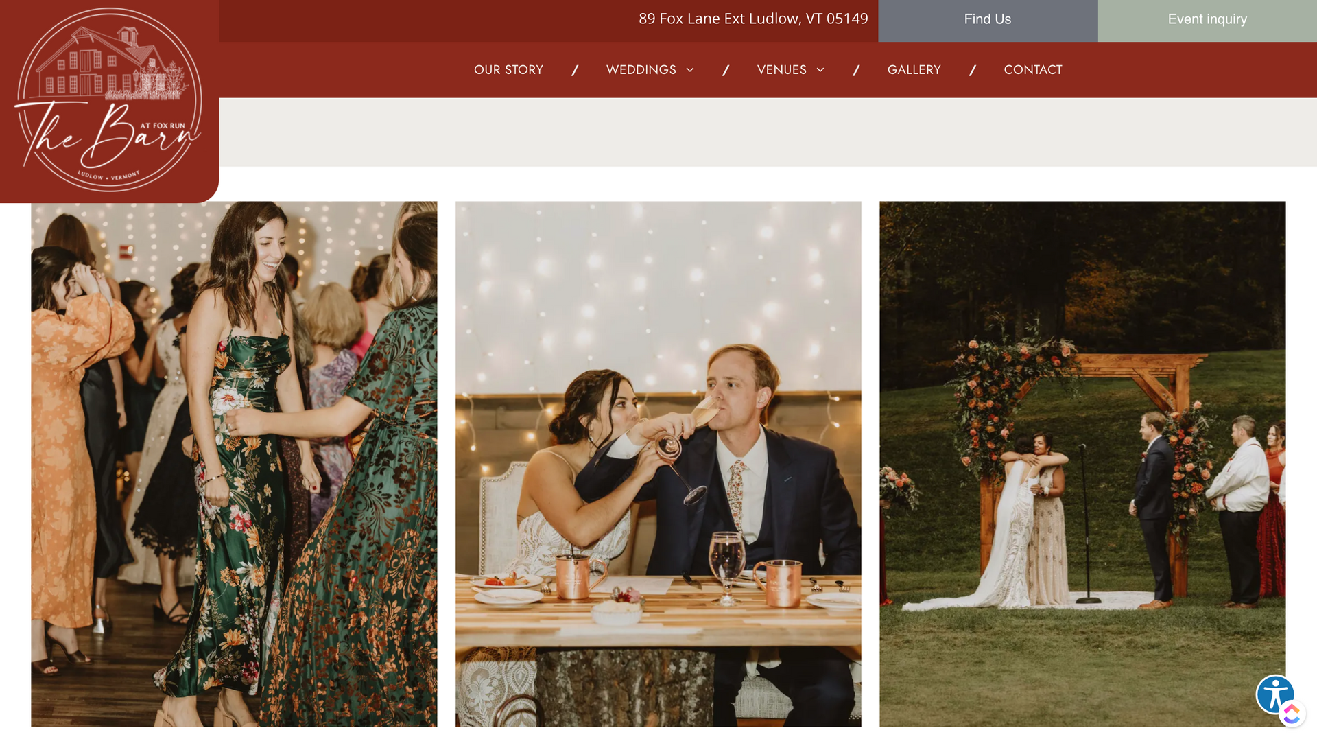 A collage of photos of a bride and groom at a wedding reception.