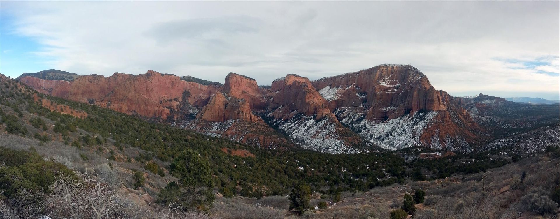 A mountain covered in snow and trees with a blue sky in the background.