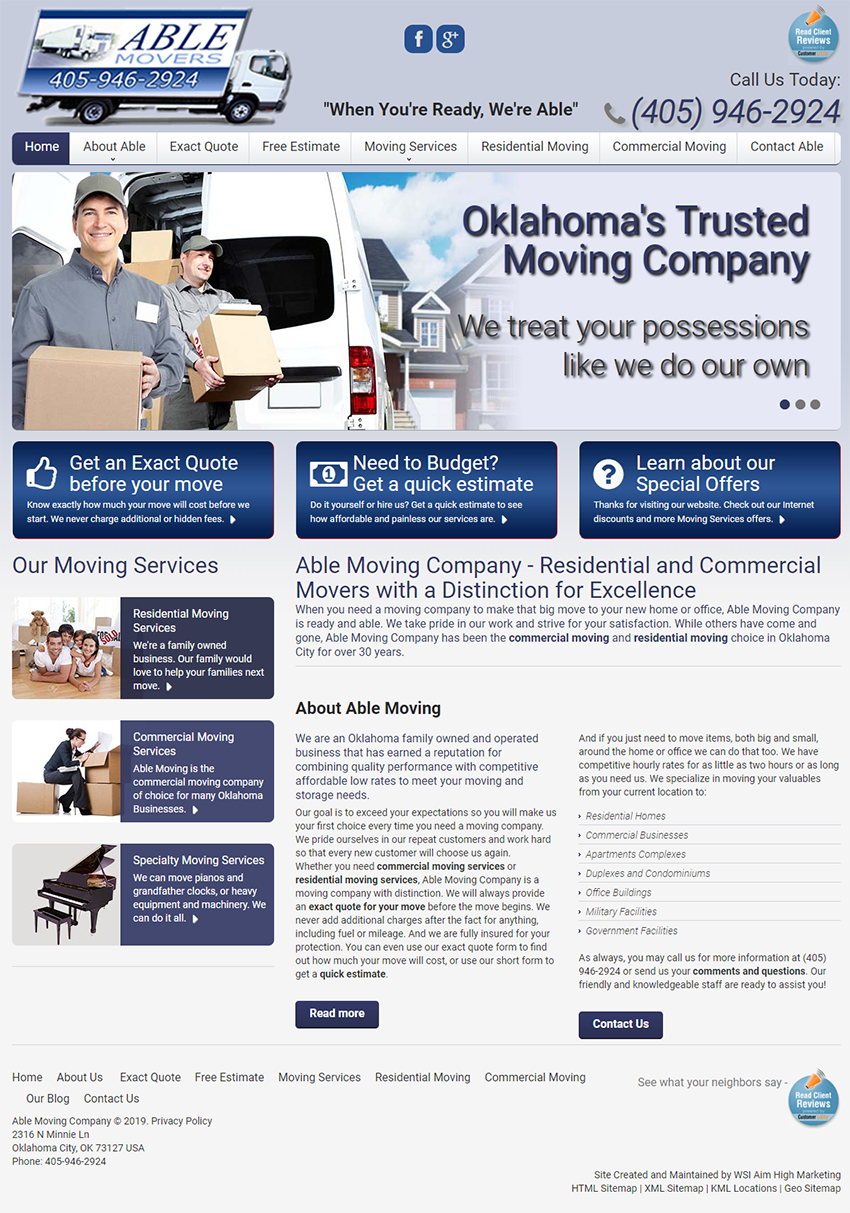 A website for oklahoma 's trusted moving company