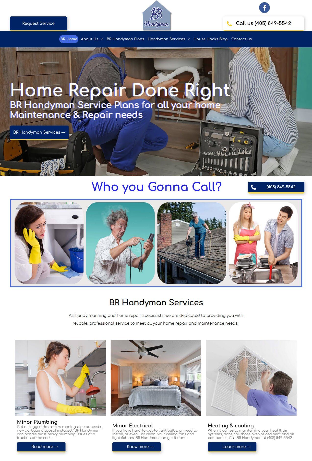 A home repair done right website shows a woman talking on a cell phone