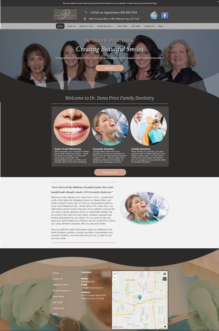 A screenshot of a website for a dental office