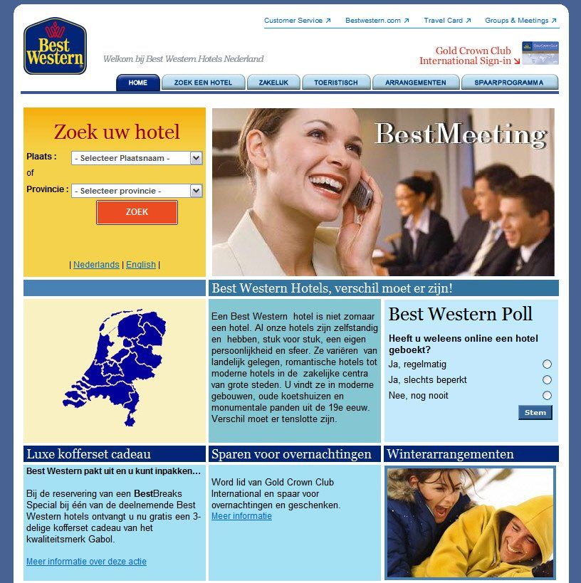 A best western website shows a woman talking on a cell phone