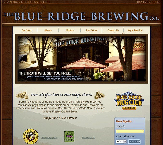 A website for the blue ridge brewing company