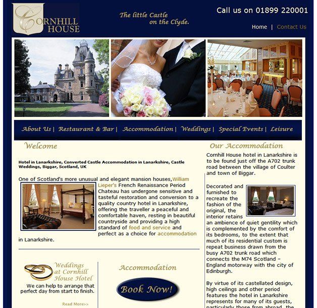 A website for cornhill house shows a bride and groom