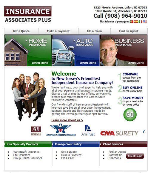 An advertisement for insurance associates plus shows a group of people shaking hands