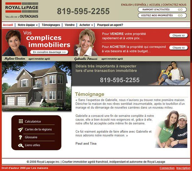 A website for royal lapage shows a house and people