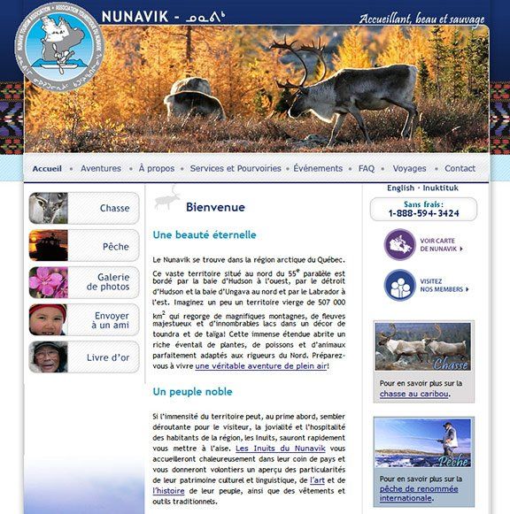 A website called nunavik shows a picture of a reindeer