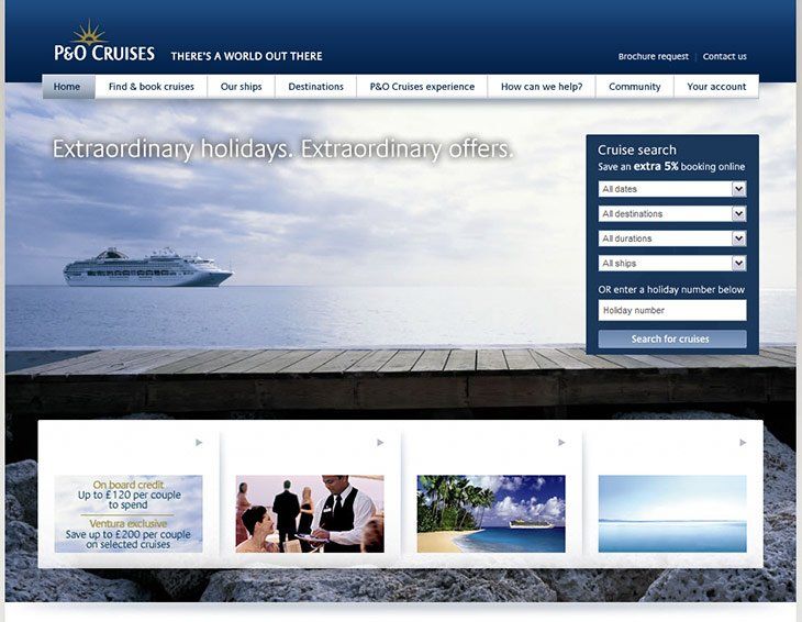 A website for 360 cruises has a large ship in the background