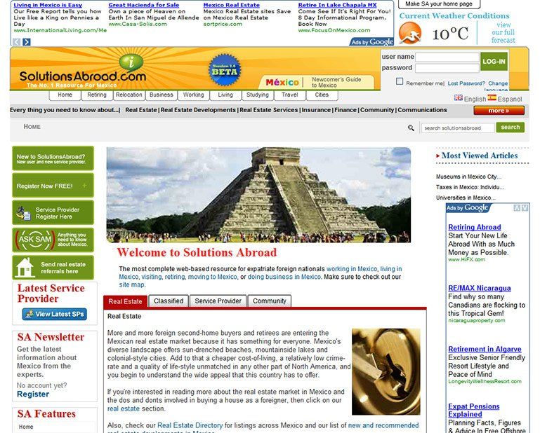 A web page that says welcome to solutions abroad