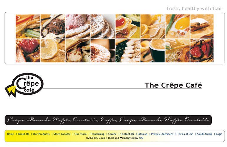 An advertisement for the crepe cafe shows a variety of food