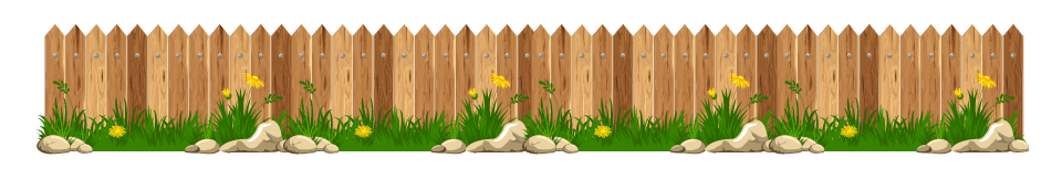 A wooden fence with grass growing out of it on a white background.