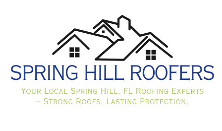Logo for Spring Hill Roofers, with a house outline and text: 
