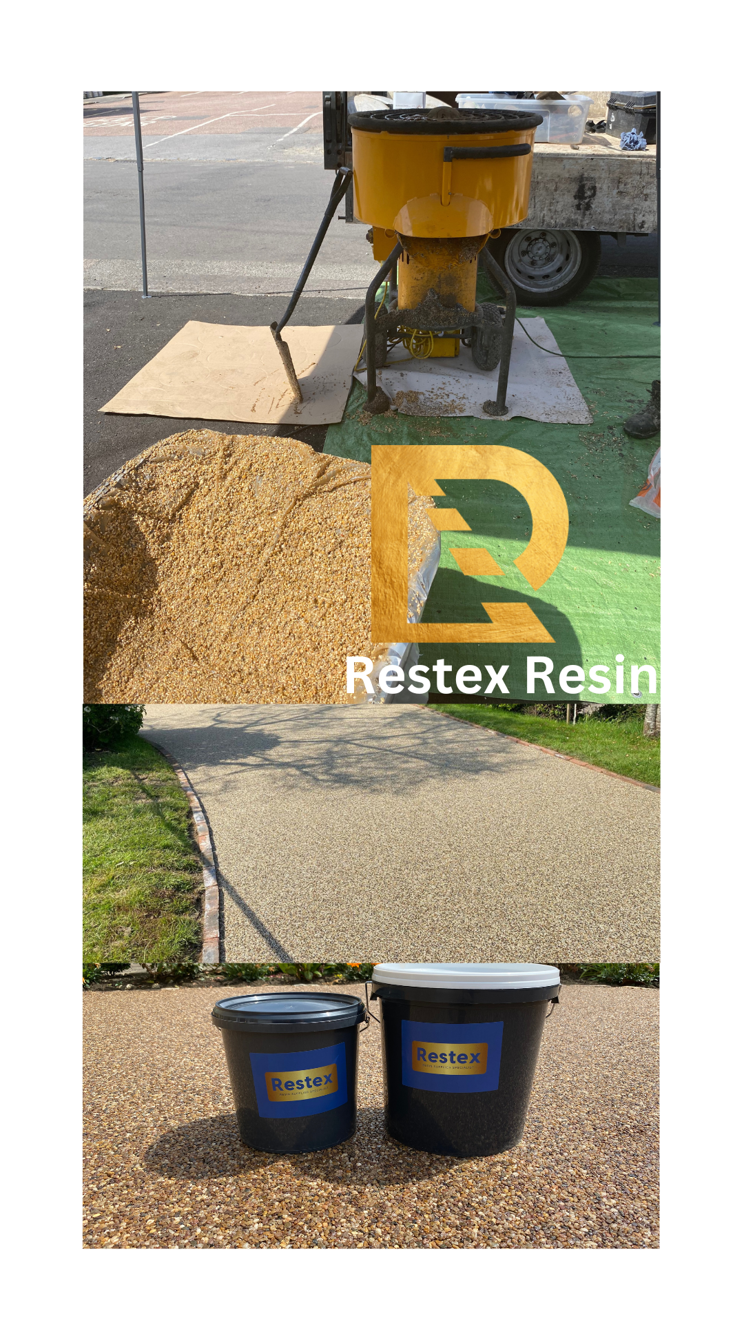 A collage of photos showing the process of making resin.