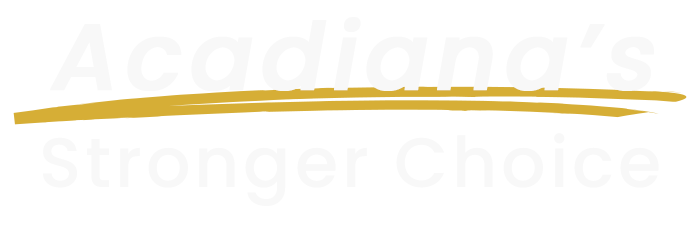 The logo for acadiana 's stronger choice is a yellow line on a white background.