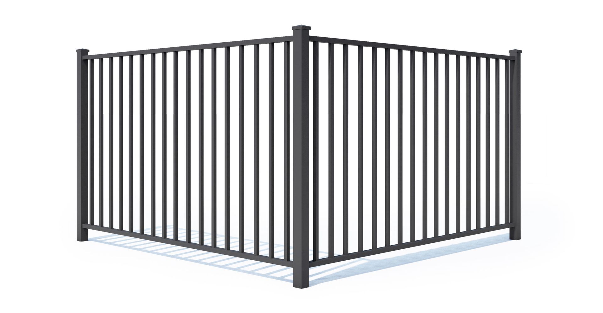 A black metal fence on a white background.