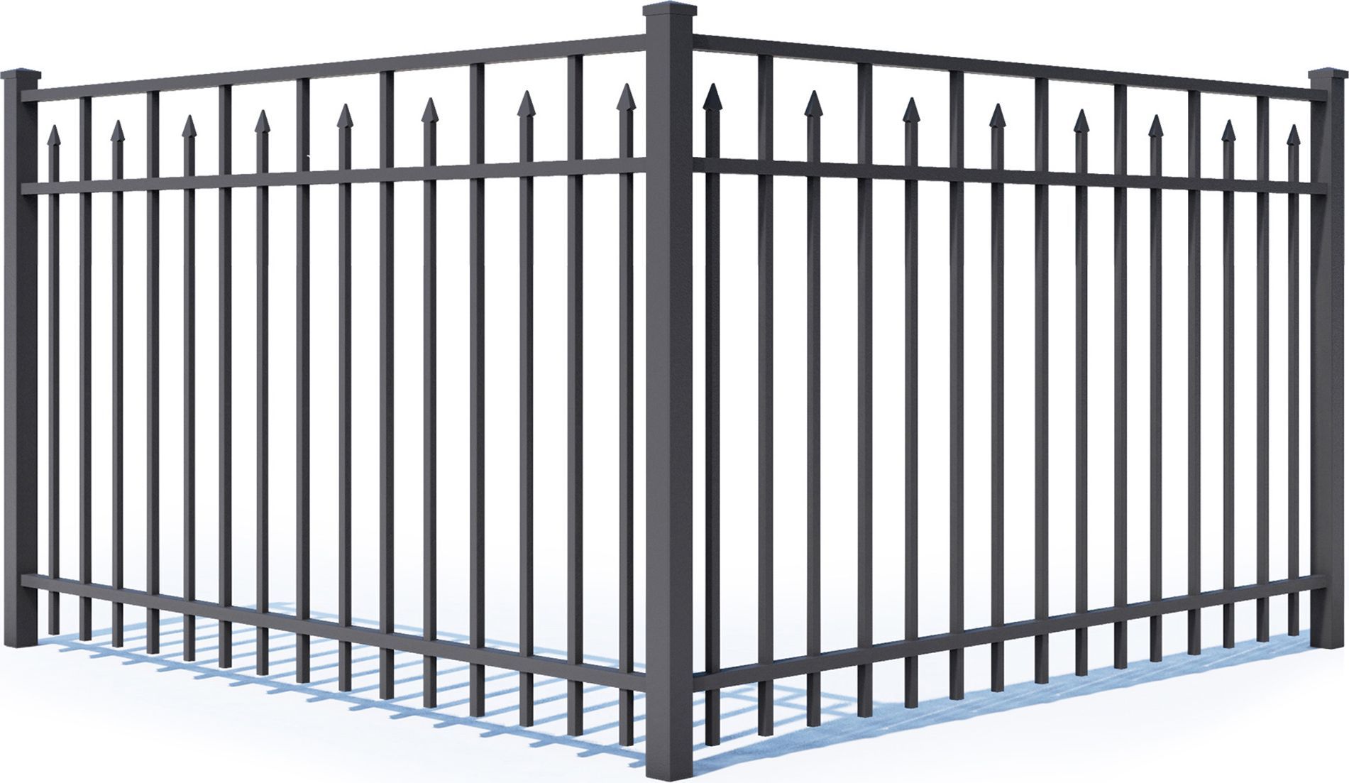 A 3d rendering of a metal fence on a white background.