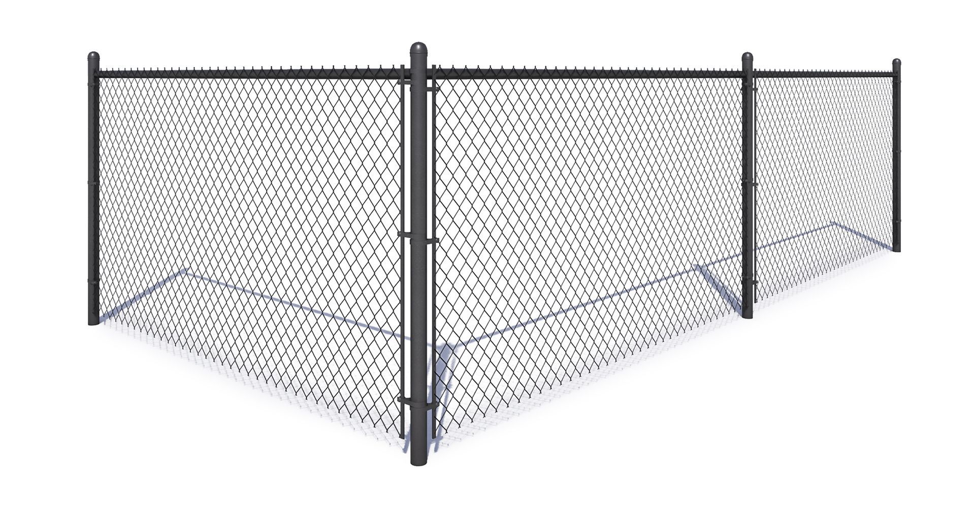 A chain link fence with a gate on a white background.