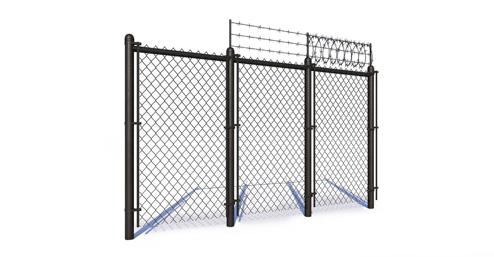 A chain link fence with barbed wire on top of it.