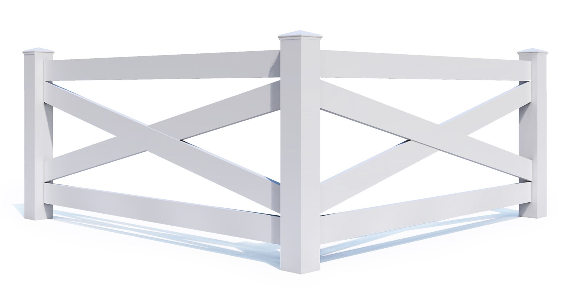 A white wooden fence with crosses on it on a white background.