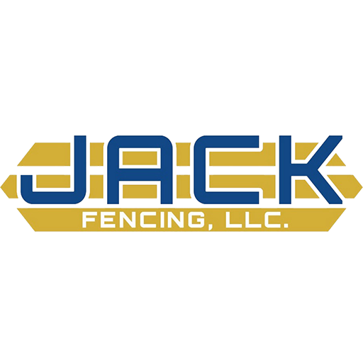 A blue and gold logo for jack fencing llc