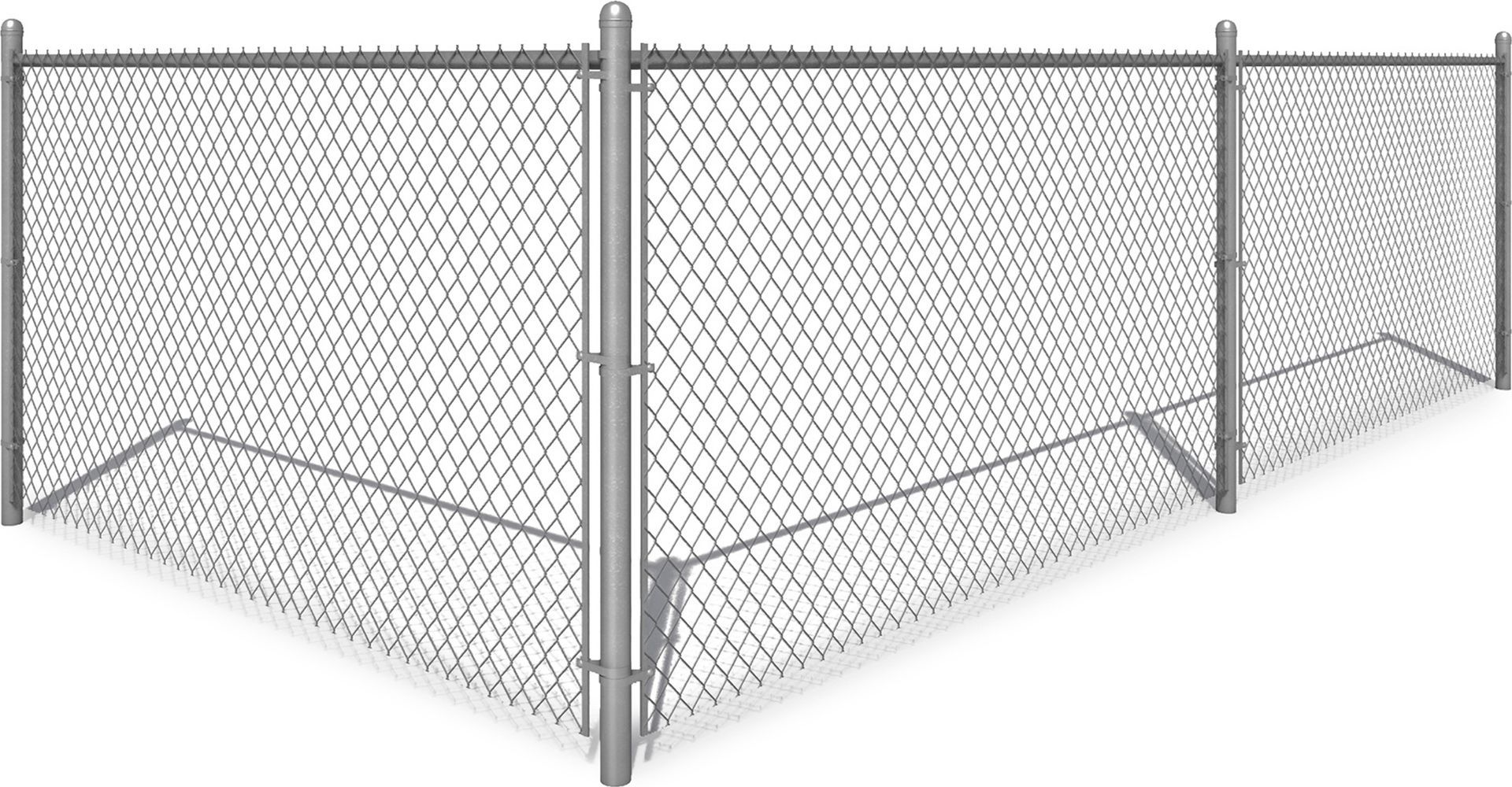 A chain link fence with a gate on a white background.