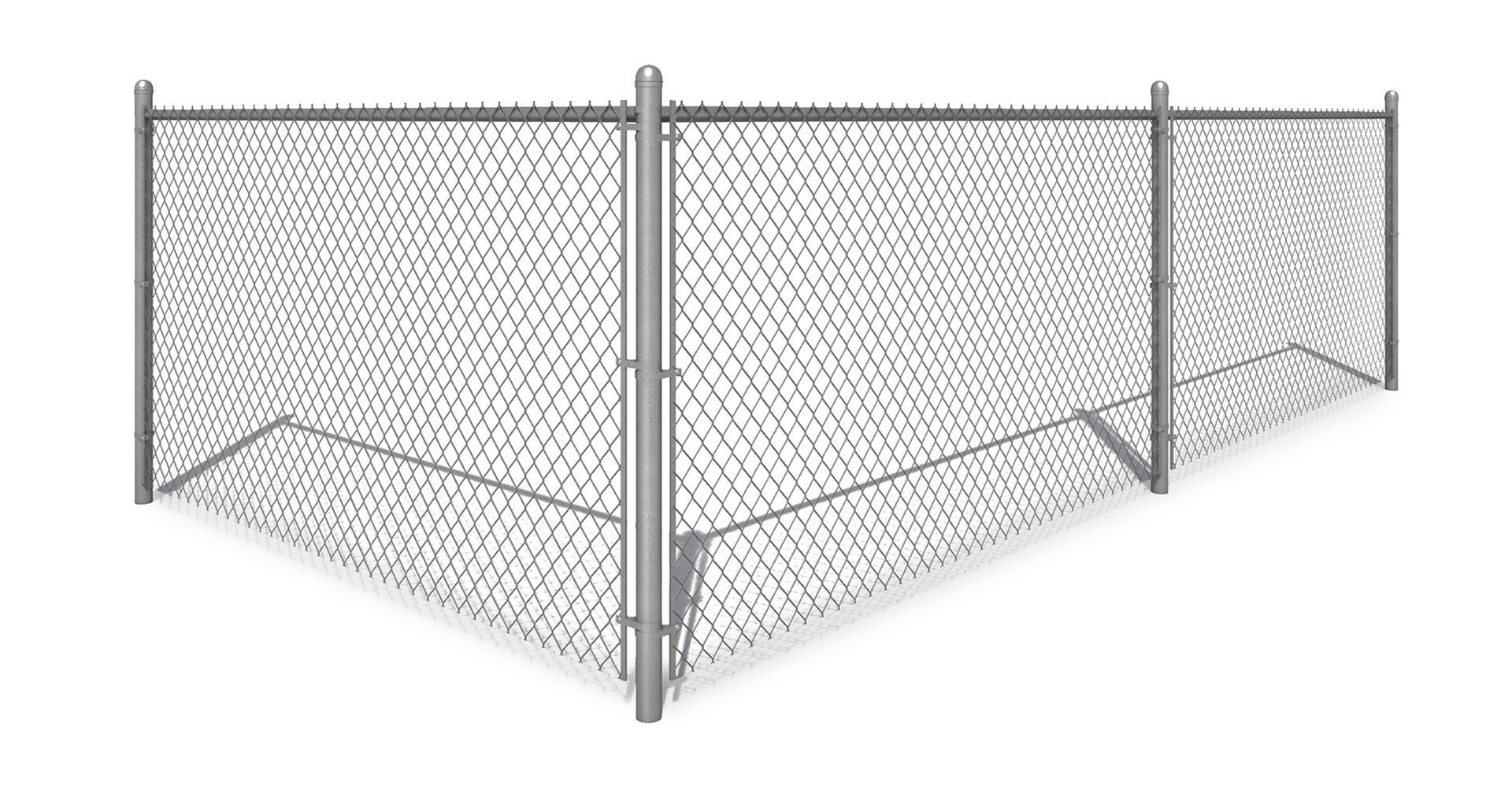 A chain link fence with a gate on a white background.