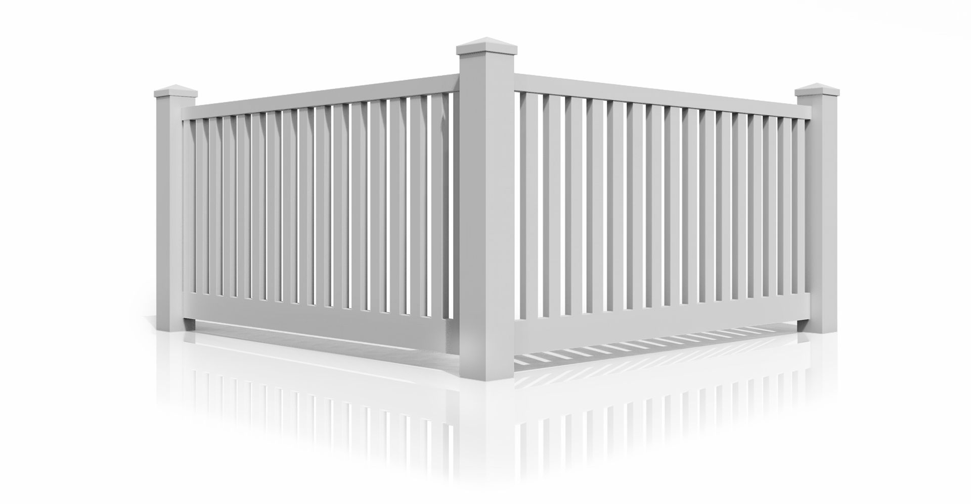 A white fence is sitting on top of a white surface.