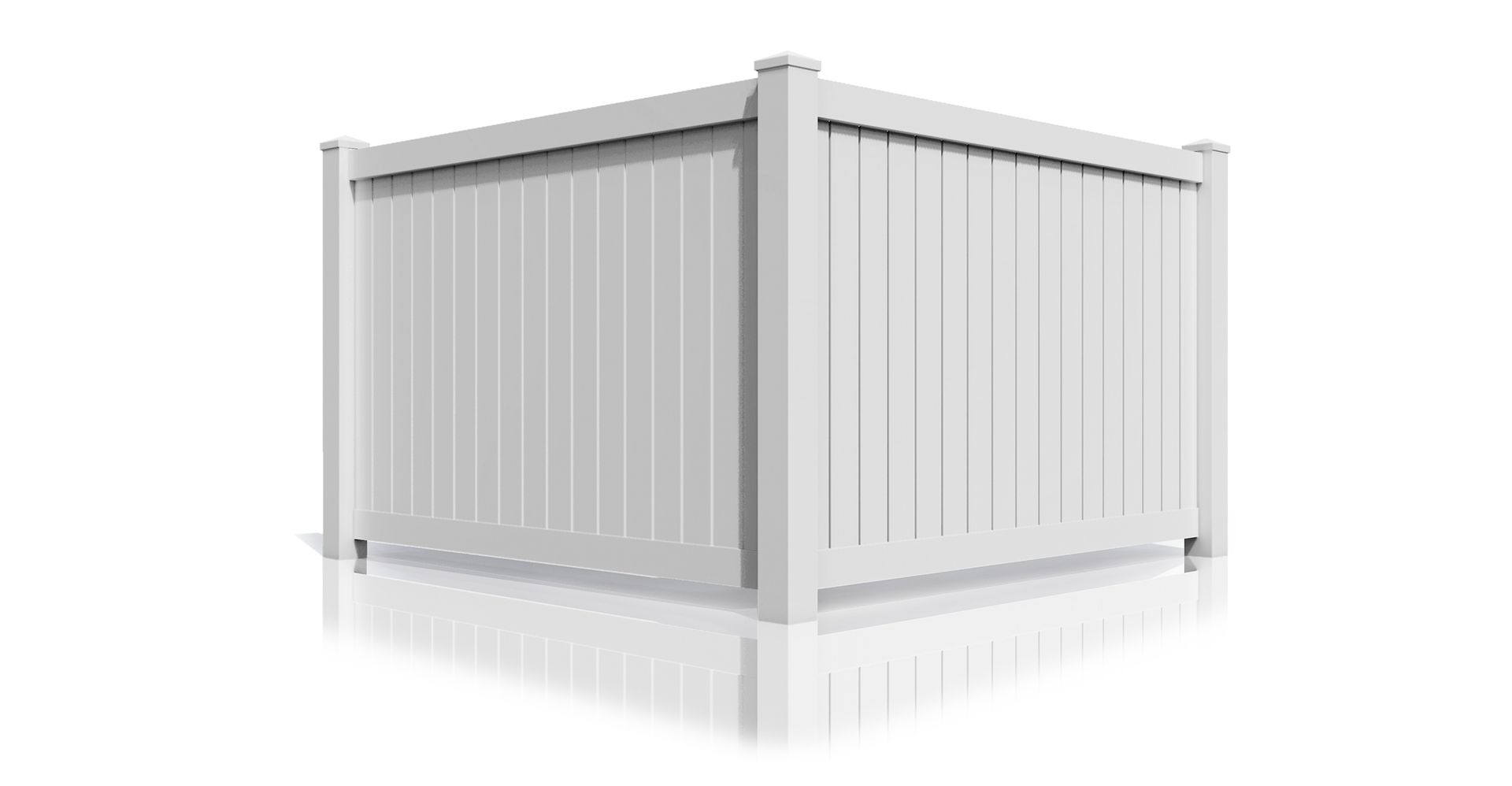 A white vinyl fence is sitting on top of a white surface.